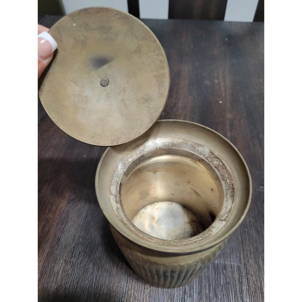 AS-IS Vintage Ribbed Brass Container With‎ Removable Lid